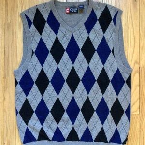Mens Chaps by Ralph Lauren Gray Blue Black Argyle V Neck Sweater Vest XL